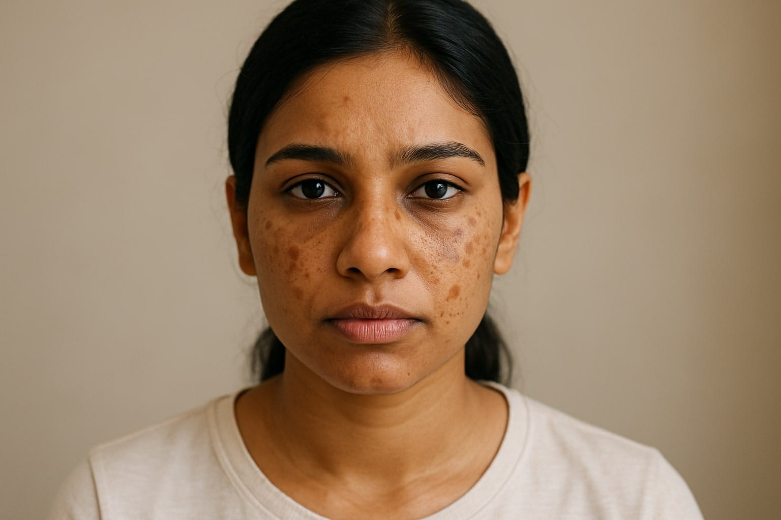 Woman with facial pigmentation